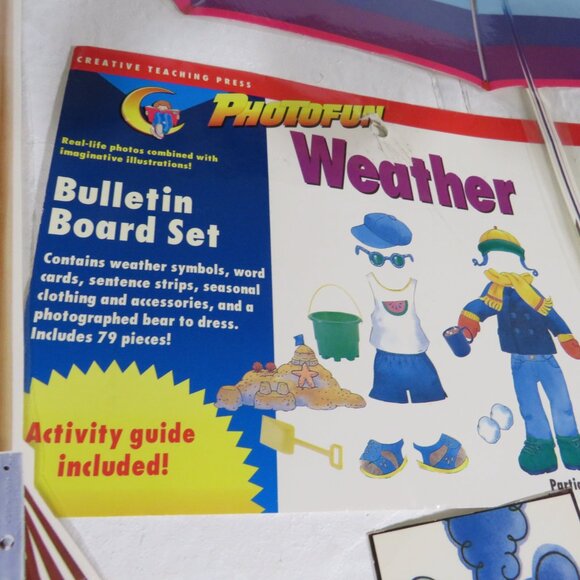 Weather Report with Teddy Bear Dress Up LAMINATED BULLETIN BOARD SET 1990s - Picture 2 of 10